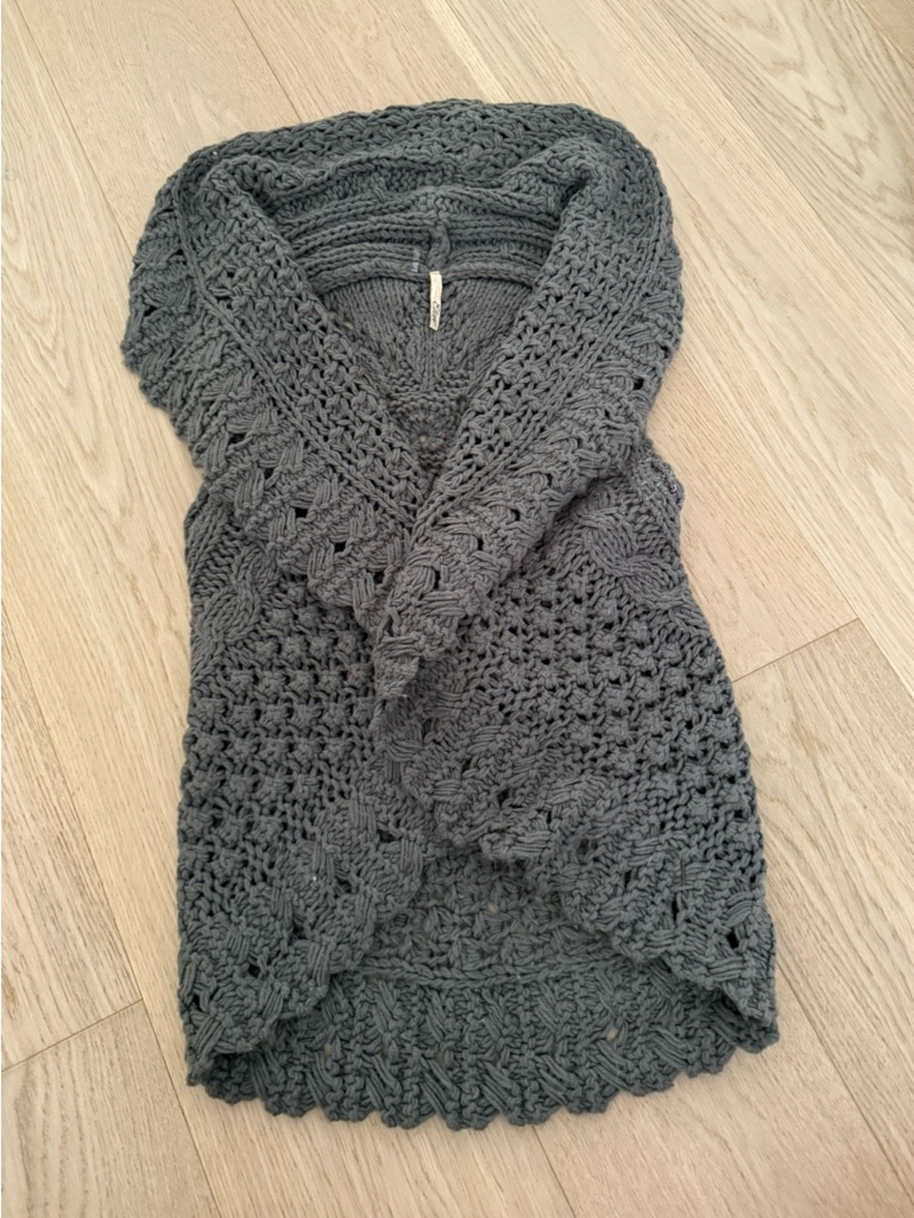 elan Open-Front Chunky Knit Cardigan Sweater - Gray